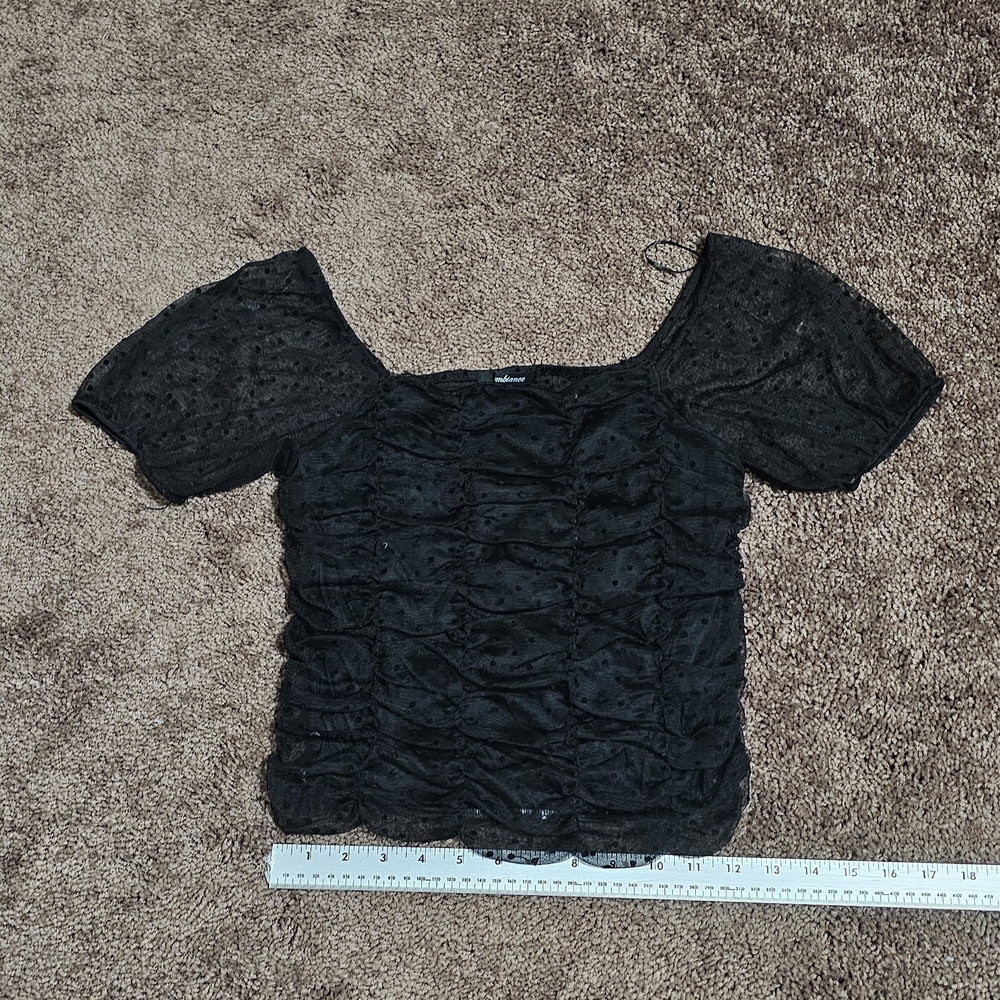 Ambiance Black Textured Puff Sleeve Blouse
